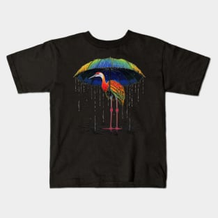 Whooping Crane Rainy Day With Umbrella Kids T-Shirt